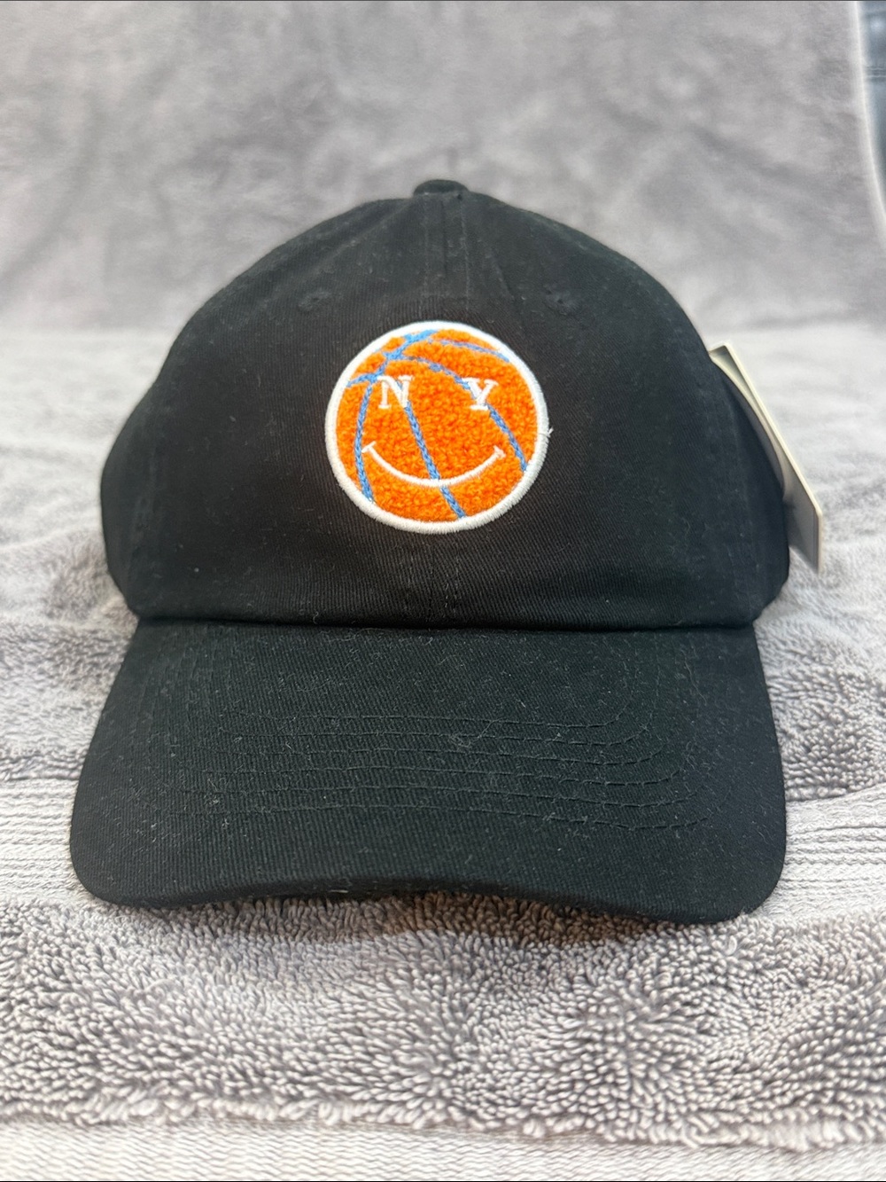 Black Baseball Cap with Orange NY Basketball Patch